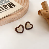 Coffee Enamel & Beige Heart Stud Earrings