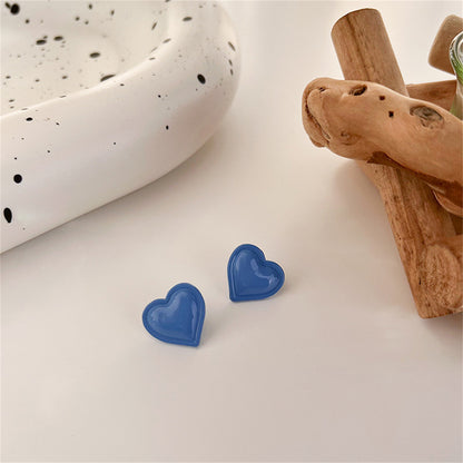 Blue Heart Stud Earrings, stud earrings for women, vintage-inspired design, side view