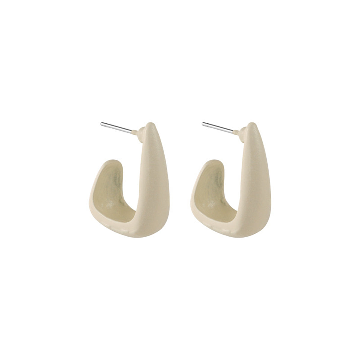 White Enamel and Silver-Plated U-Shape Huggie Earrings, silver huggie earrings, elegant gift for her, front view