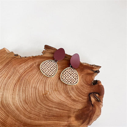 Brown Polystyrene and 18K Gold-Plated Woven Tiered Oval Drop Earrings, gold drop earrings for women, side view
