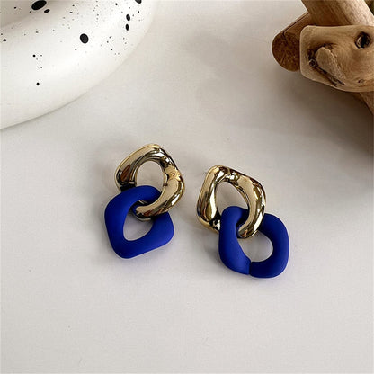 Blue Enamel and 18K Gold-Plated Interlocked Rhombus Drop Earrings, gold drop earrings for women, side view