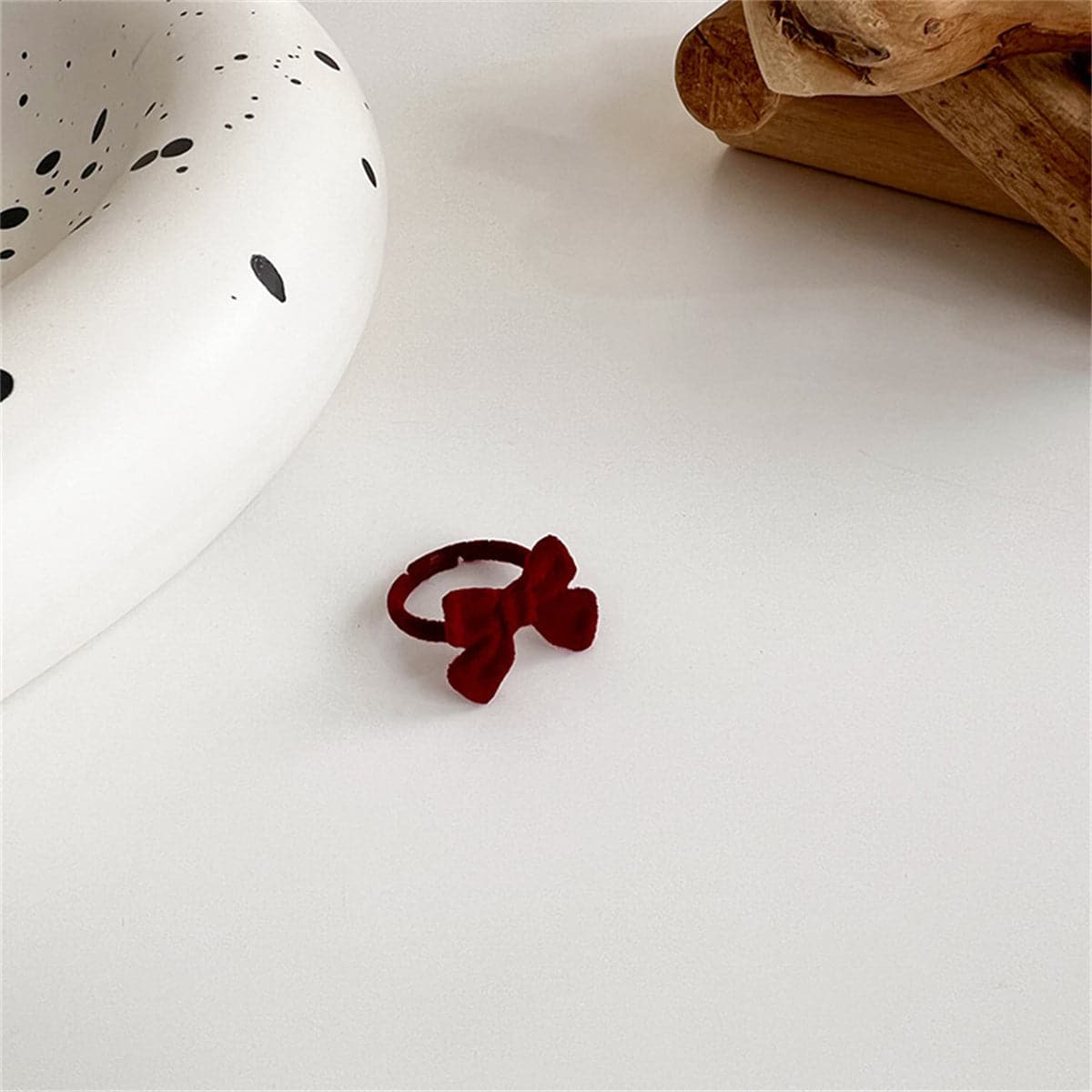Burgundy Velvet Bow Adjustable Ring