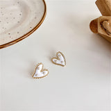 White Enamel & Pearl Floral Heart Stud Earrings
