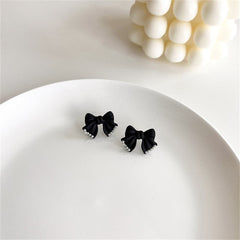 Black Enamel & Pearl Bow Stud Earrings