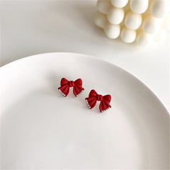 Red Enamel & Pearl Bow Stud Earrings