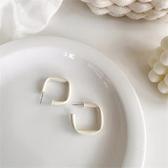 White Enamel & Silver-Plated Twisted Square Drop Earrings