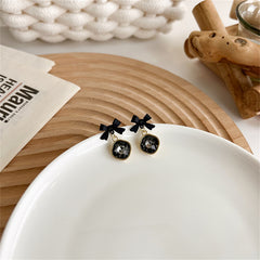 Black Crystal & Enamel 18K Gold-Plated Bow Drop Earrings