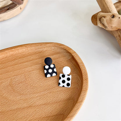 Black Enamel and Silver-Plated Spot Square Drop Earrings, silver drop earrings for women, elegant gift for her, side view