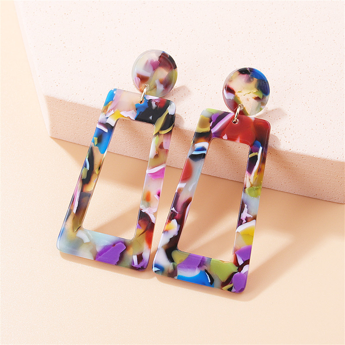 Red and Blue Abstract Ladder Drop Earrings, drop earrings for women, vintage-inspired design, front view