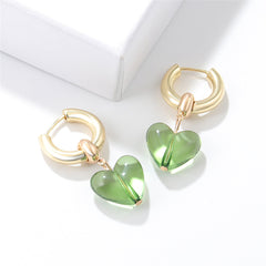 Green Crystal & 18K Gold-Plated Heart Huggie Earring