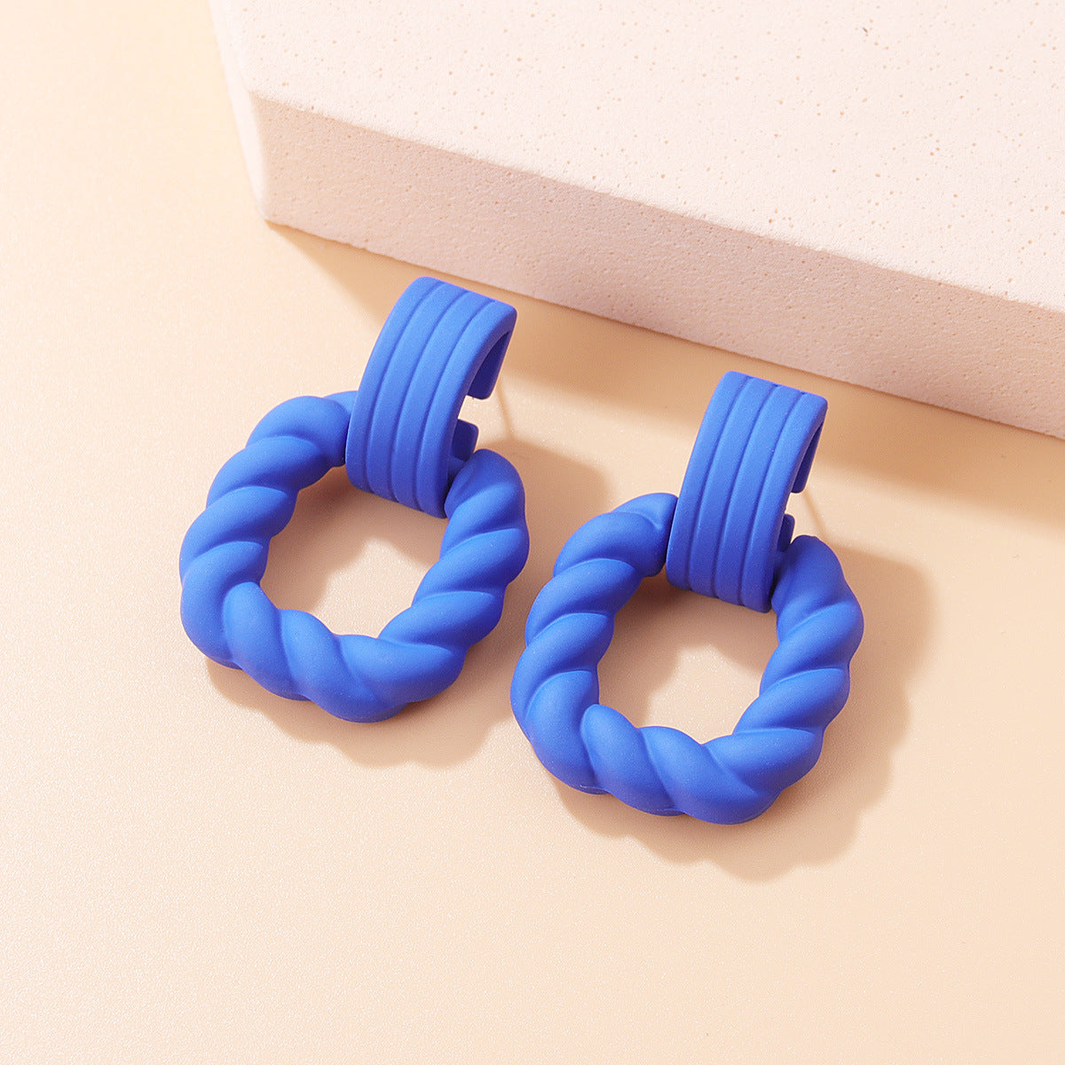 Blue Resin and Silver-Plated Twine Square Drop Earrings, silver drop earrings for women, botanical inspired, front view
