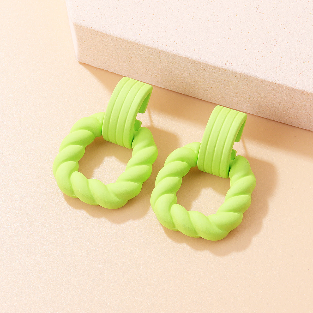 Green Resin and Silver-Plated Twine Square Drop Earrings, silver drop earrings for women, everyday style, side view