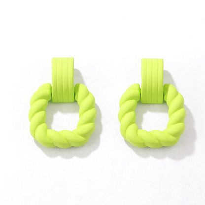 Green Resin and Silver-Plated Twine Square Drop Earrings, silver drop earrings for women, everyday style, front view