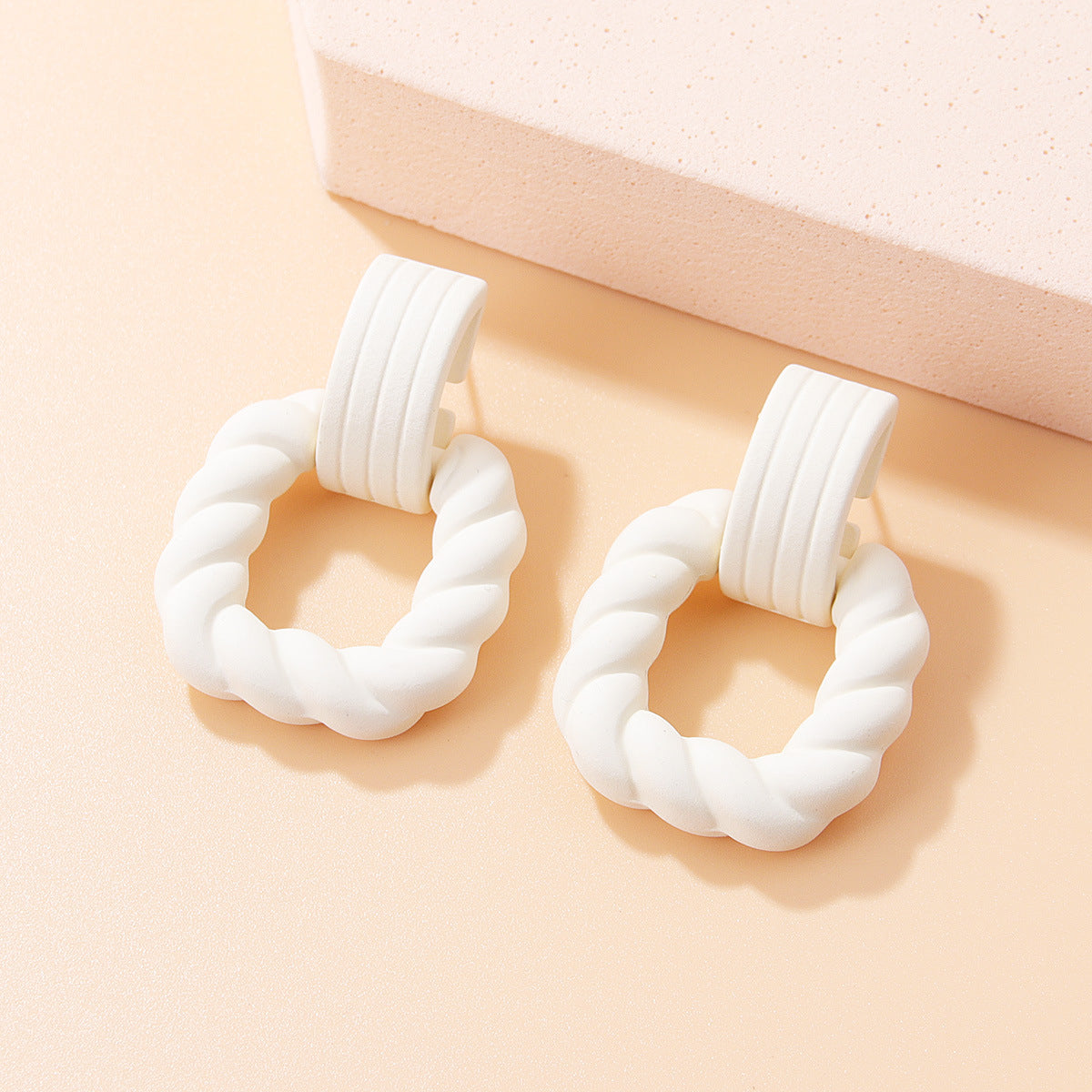 White Resin and Silver-Plated Twine Square Drop Earrings, silver drop earrings for women, botanical inspired, front view