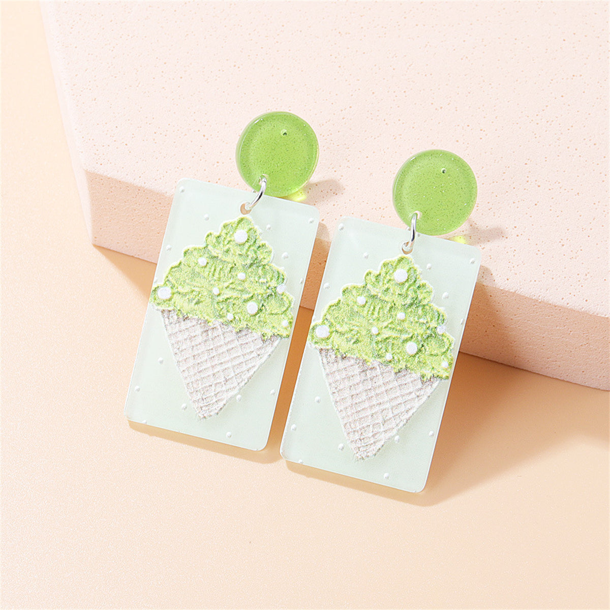 Green Acrylic & Silver-Plated Ice-Cream Rectangle Drop Earrings