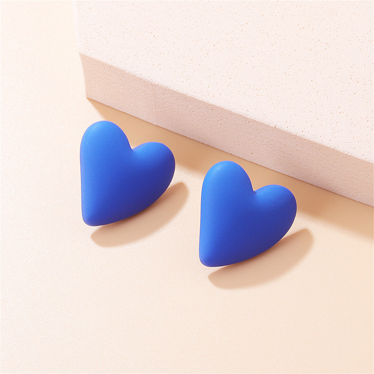 Blue Acrylic and Silve-Plated Heart Stud Earrings, stud earrings for women, dainty minimalist design, front view