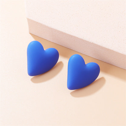 Blue Acrylic and Silve-Plated Heart Stud Earrings, stud earrings for women, dainty minimalist design, front view