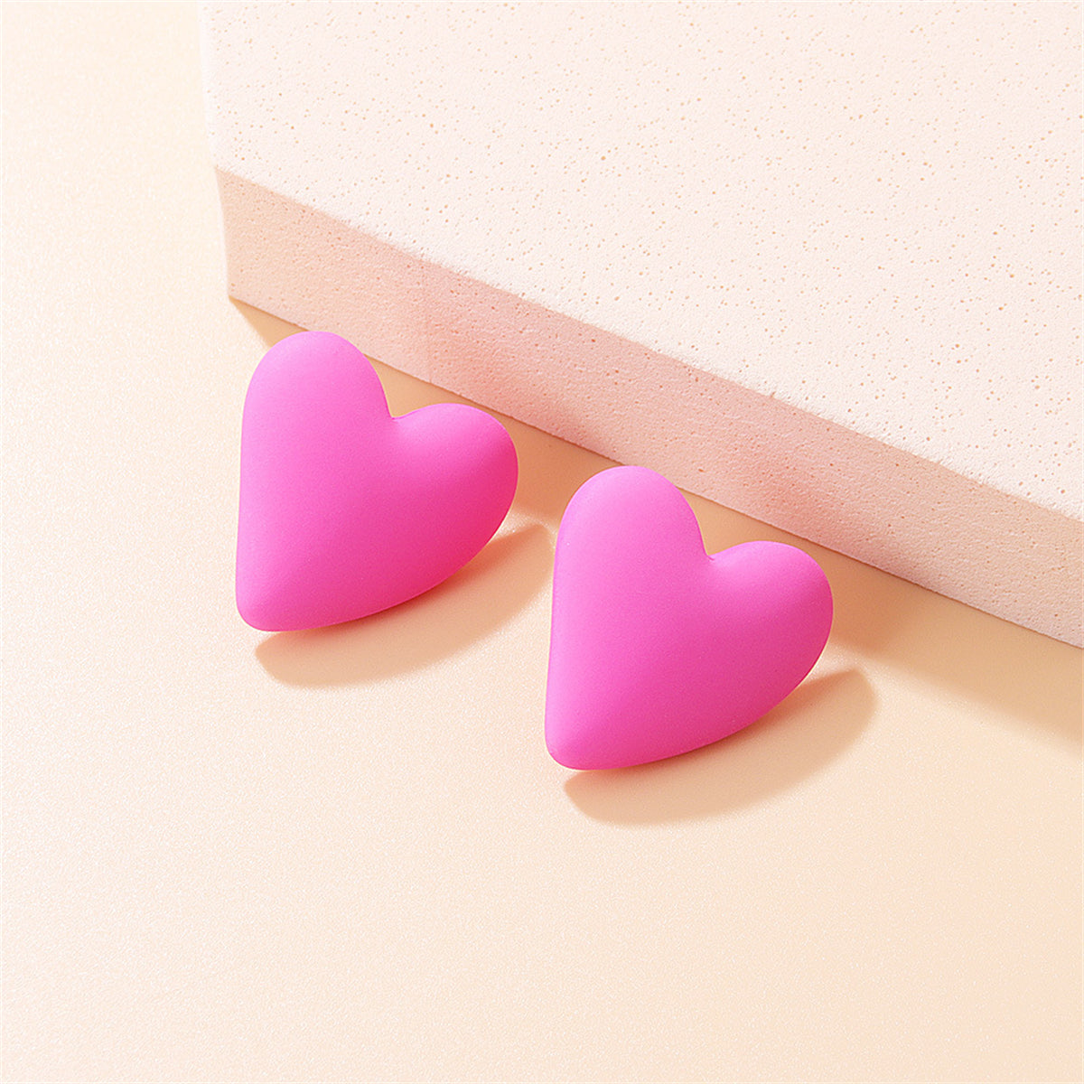 Dark Pink Acrylic and Silver-Plated Heart Stud Earrings, silver stud earrings for women, everyday style, front view