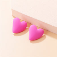 Dark Pink Acrylic & Silver-Plated Heart Stud Earrings