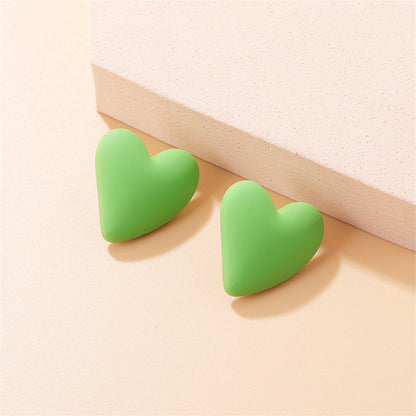 Grass Green Acrylic and Silver-Plated Heart Stud Earrings, silver stud earrings for women, front view