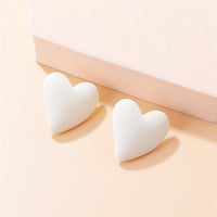 White Acrylic & Silver-Plated Heart Stud Earrings