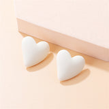 White Acrylic & Silver-Plated Heart Stud Earrings
