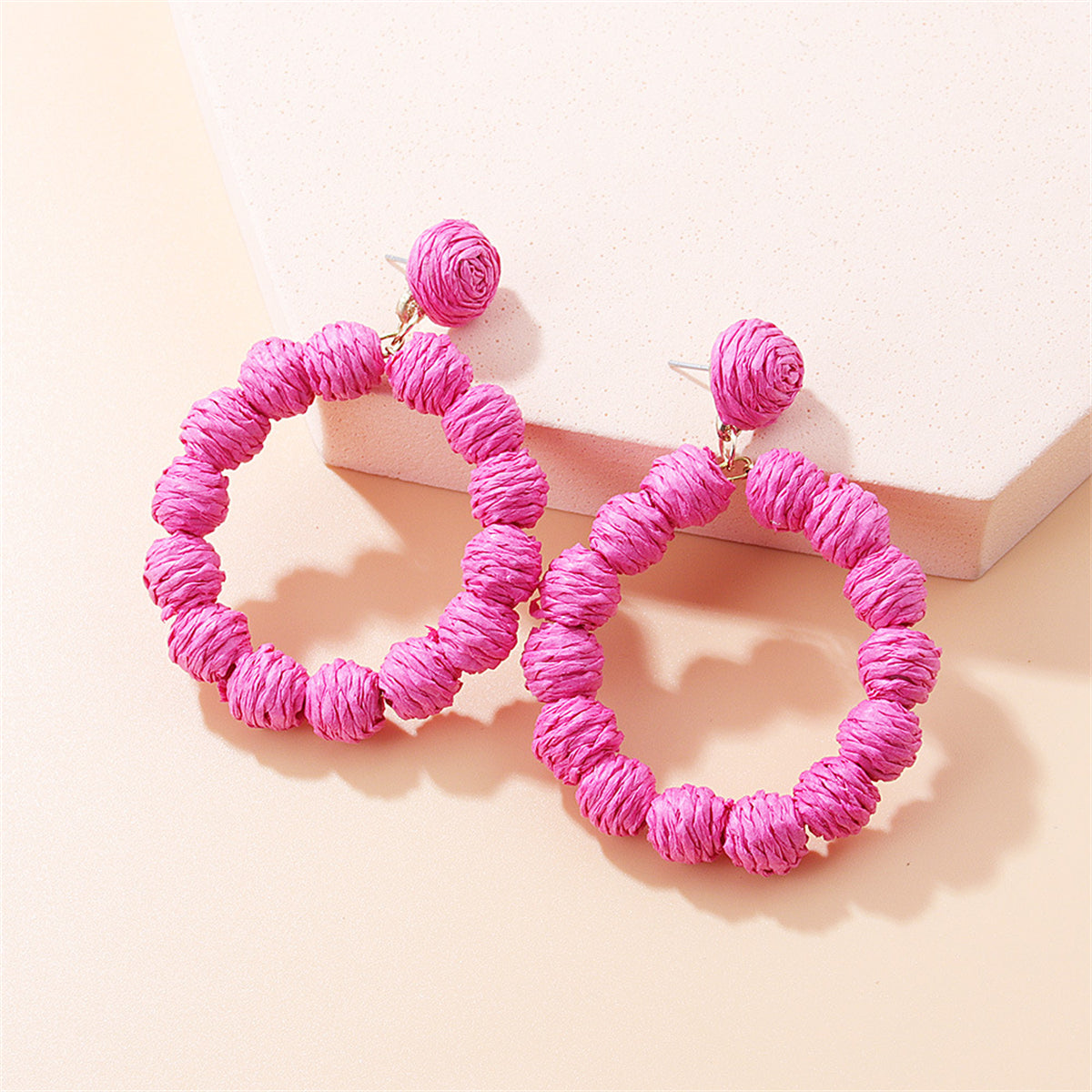 Rose Raffia Beaded Drop Earrings, drop earrings for women, everyday style, front view