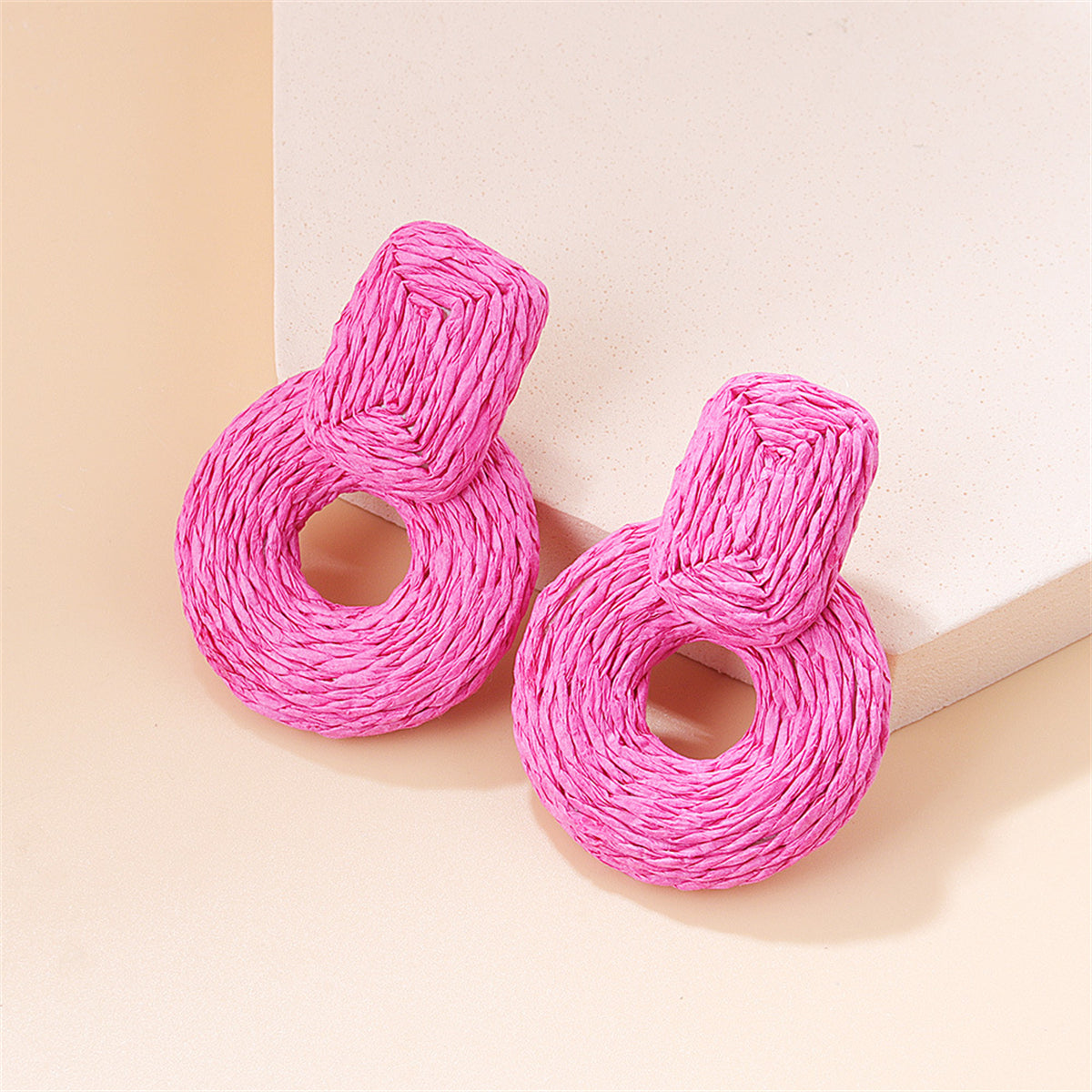 Rose Raffia Geo Drop Earrings, drop earrings for women, elegant gift for her, front view