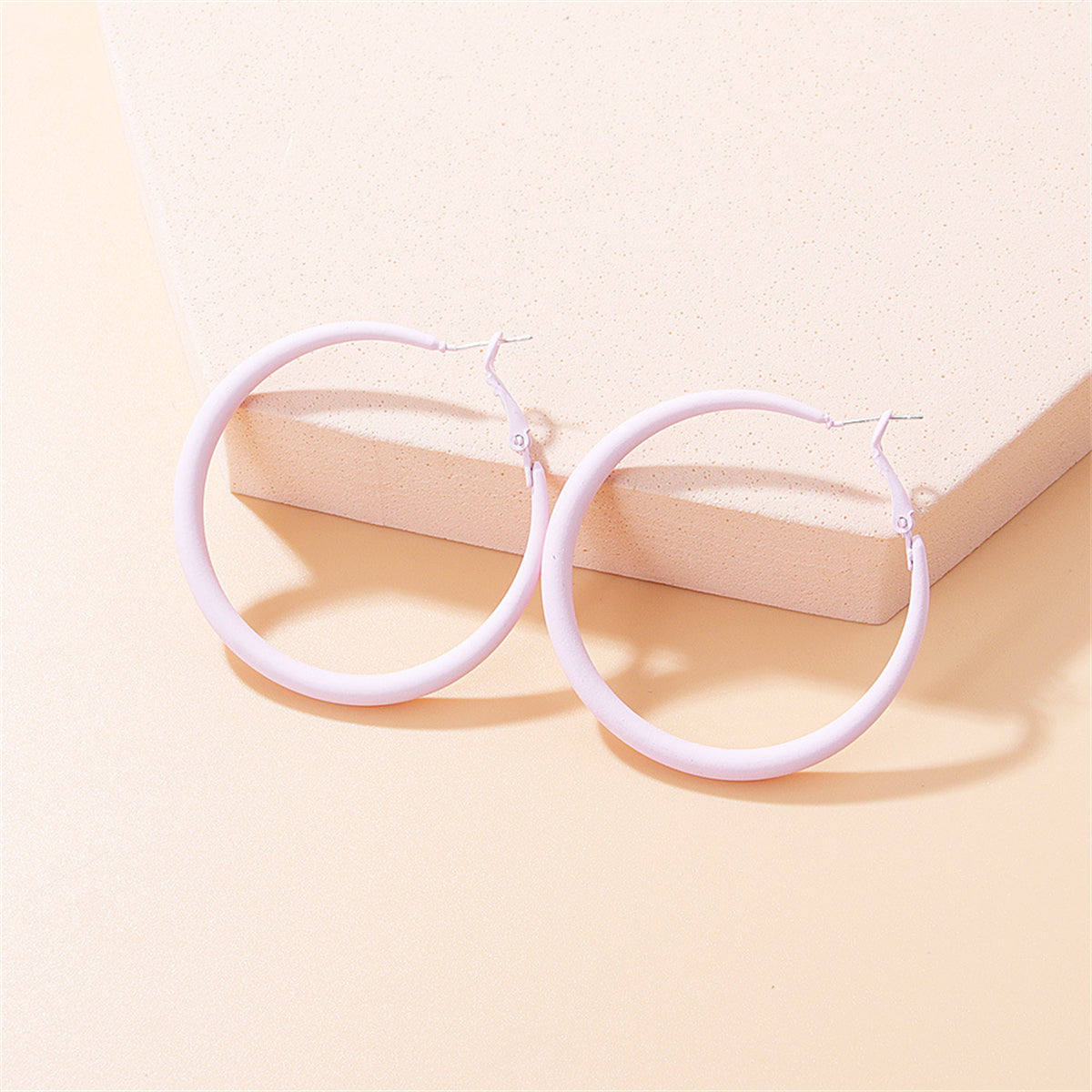 Pink Hoop Earrings, dainty minimalist design, front view