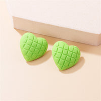 Green & Silver-Plated Quilted Heart Stud Earrings