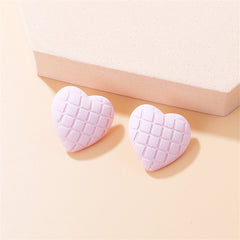 Pink Quilted Heart Stud Earrings