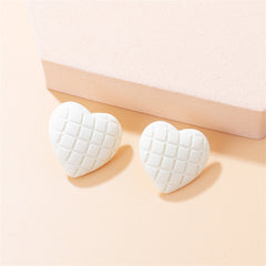White Enamel & Silver-Plated Plaid Heart Stud Earrings