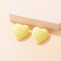 Yellow & Silver-Plated Quilted Heart Stud Earrings