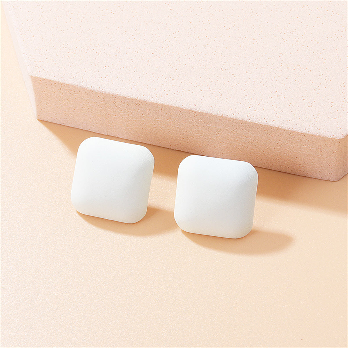 White Enamel and Silver-Plated Cube Stud Earrings, silver stud earrings for women, botanical inspired, front view