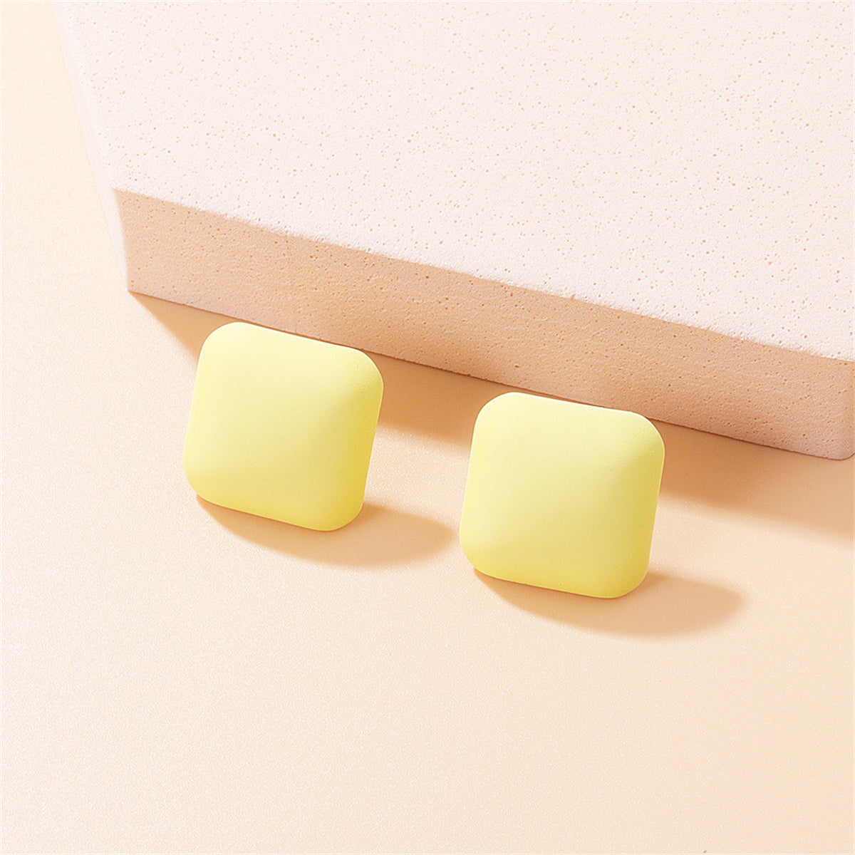 Yellow Enamel and Silver-Plated Cube Stud Earrings, silver stud earrings for women, vintage-inspired design, front view