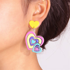 Yellow & Pink Stacked Heart Drop Earrings