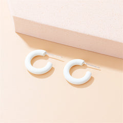 White Enamel & Silver-Plated C-Shaped Hoop Earrings