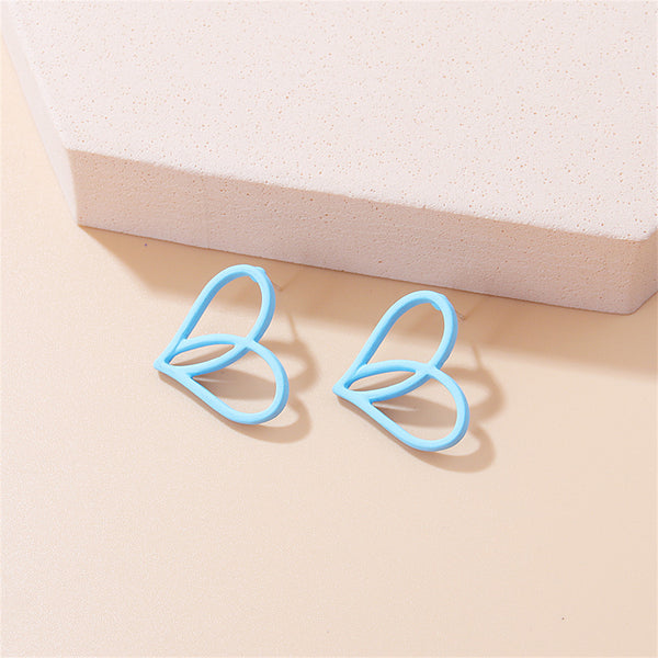 Blue Enamel & Silver-Plated Heart Stud Earrings