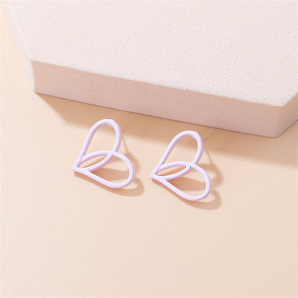 Pink Enamel Heart Stud Earrings