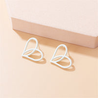 White Enamel & Silver-Plated Heart Stud Earrings