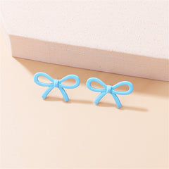 Blue Enamel Open Bow Stud Earrings