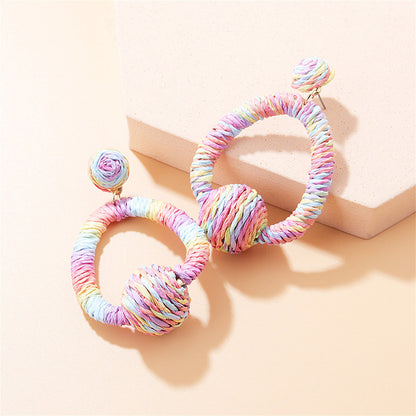Pastel-Tone Raffia Oval Drop Earrings, drop earrings for women, elegant gift for her, detail close-up