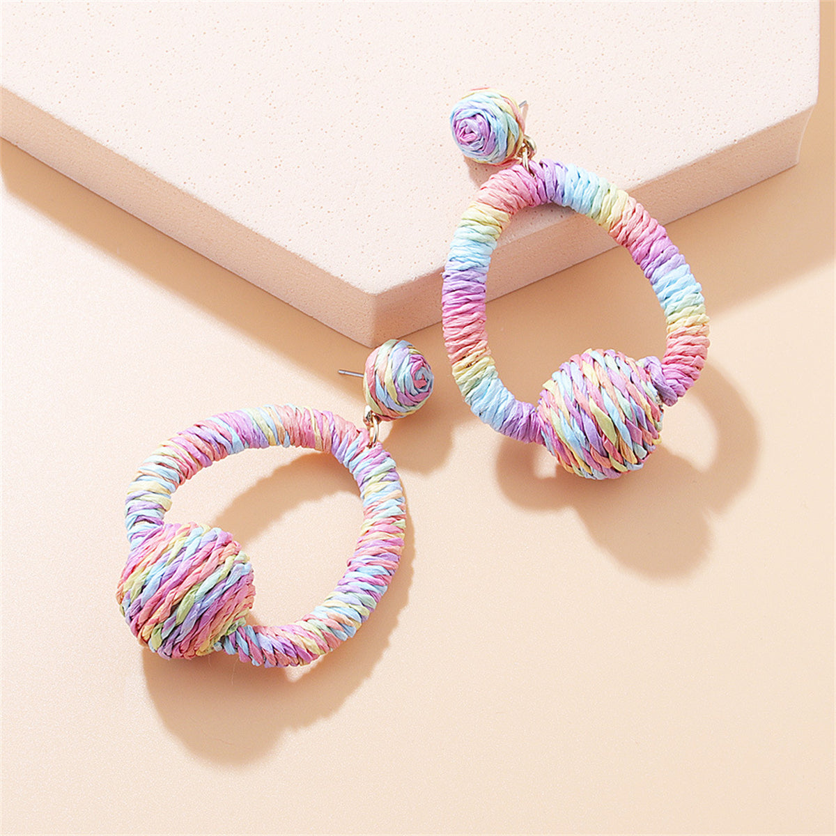 Pastel-Tone Raffia Oval Drop Earrings, drop earrings for women, elegant gift for her, lifestyle look