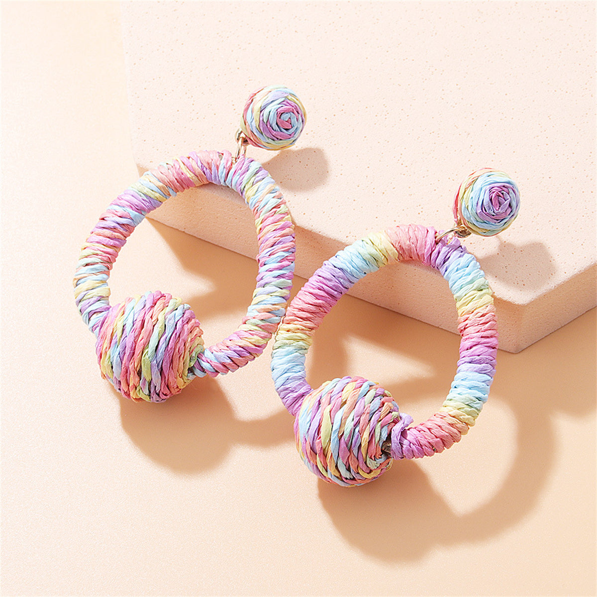 Pastel-Tone Raffia Oval Drop Earrings, drop earrings for women, elegant gift for her, styled look