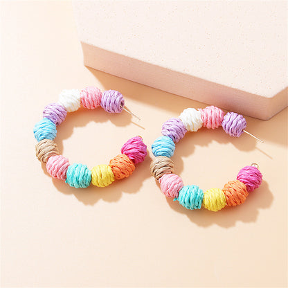 Pink and Purple Multicolor Raffia Beaded Hoop Earrings, elegant gift for her, lifestyle look
