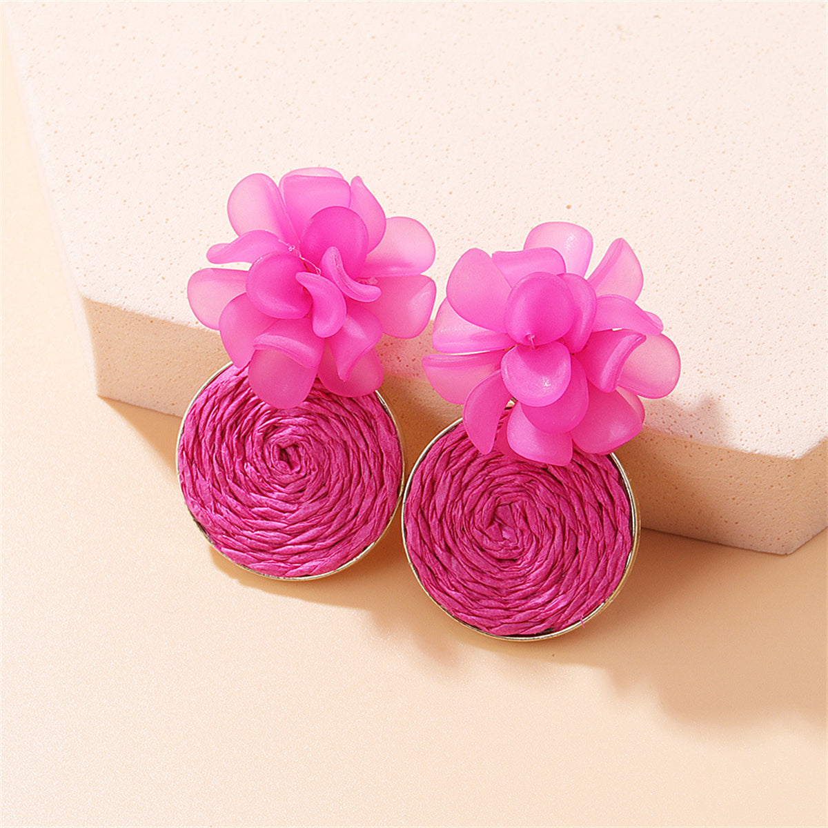 Rose Raffia Flower Drop Earrings