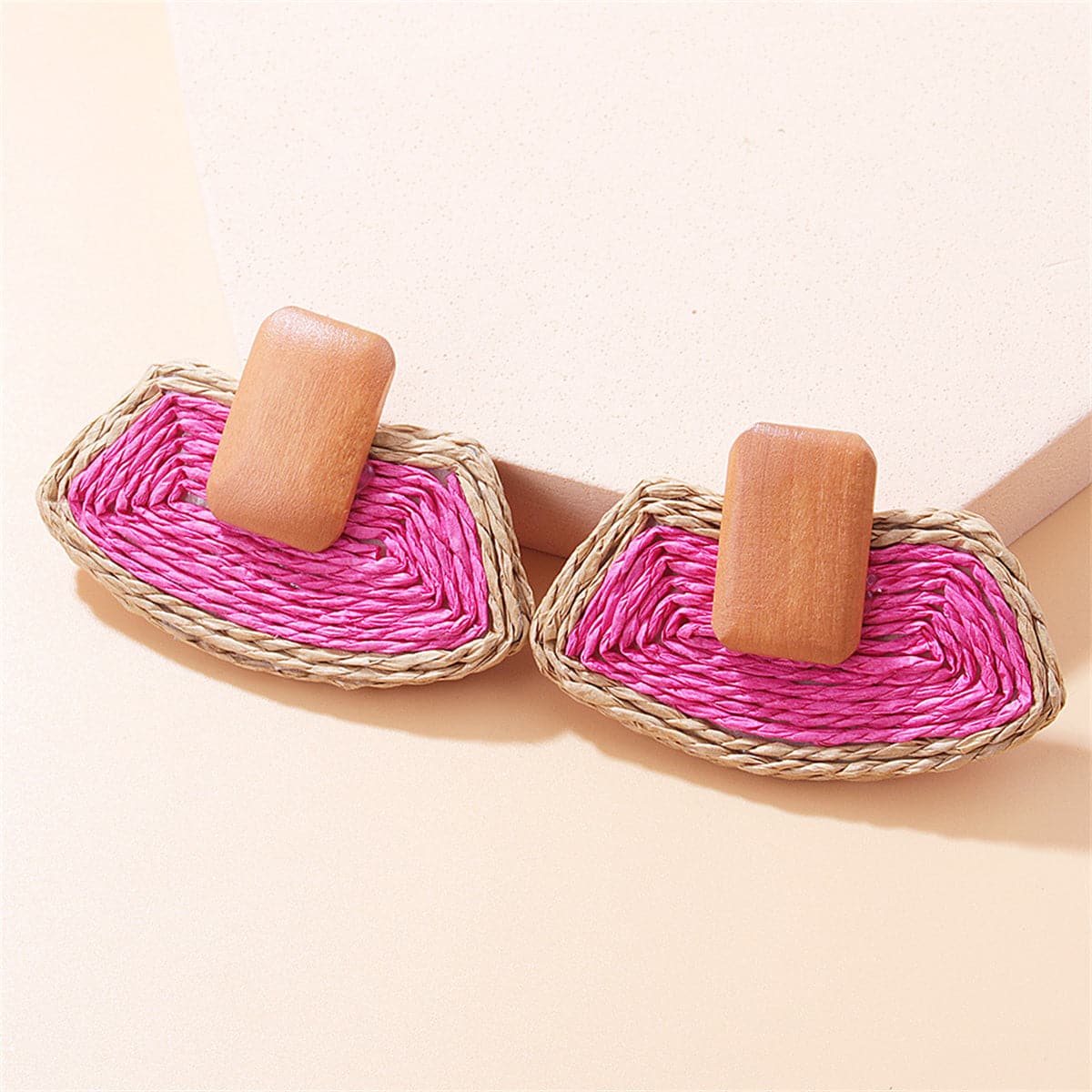 Rose Raffia and Wood Ladder Drop Earrings, drop earrings for women, vintage-inspired design, front view