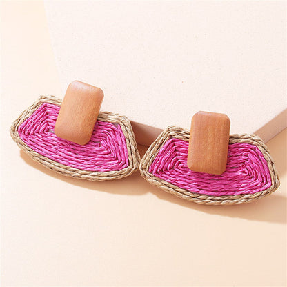 Rose Raffia and Wood Ladder Drop Earrings, drop earrings for women, vintage-inspired design, front view