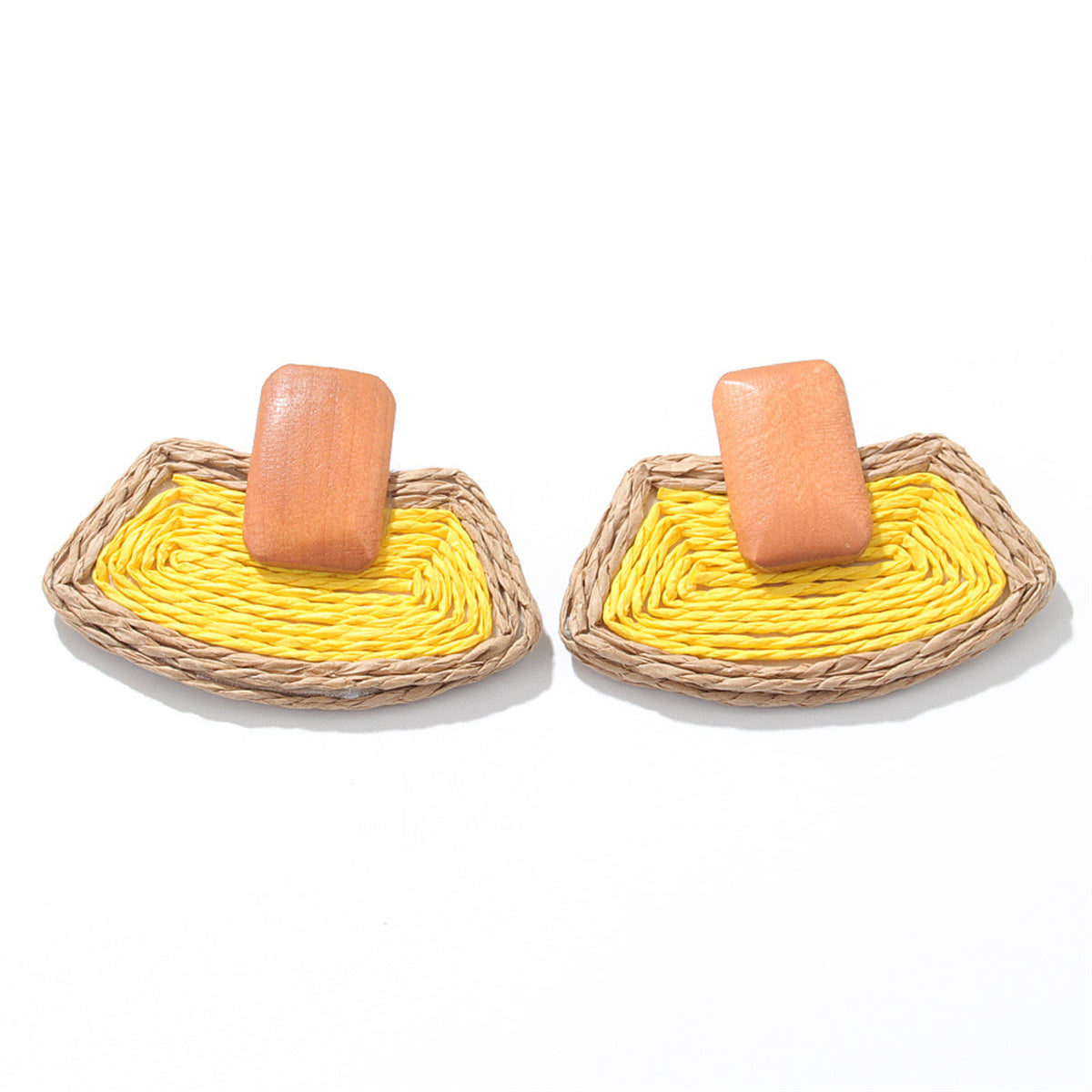Yellow Raffia and Wood Ladder Drop Earrings, drop earrings for women, dainty minimalist design, side view