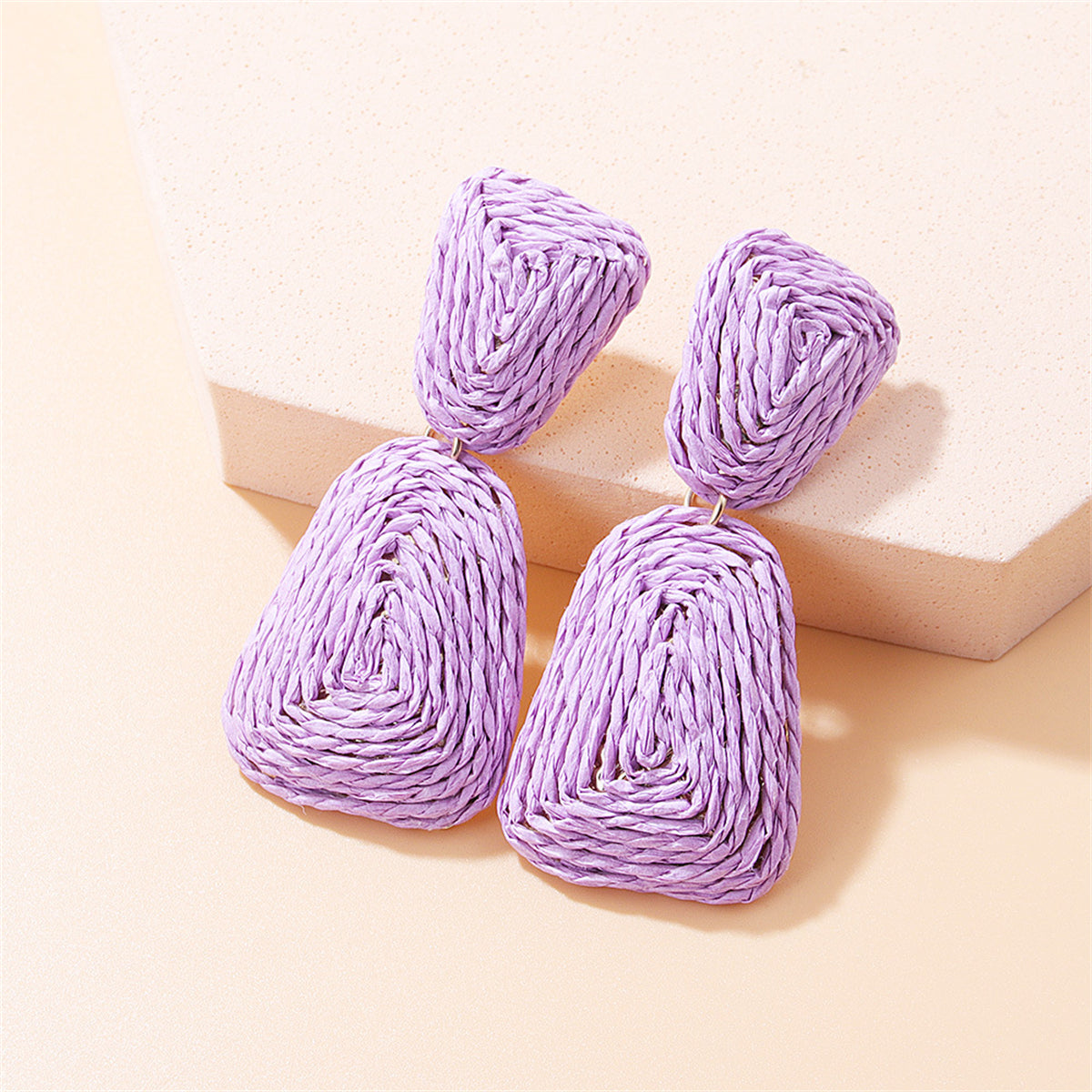 Purple Raffia Ladder Drop Earrings, drop earrings for women, vintage-inspired design, front view